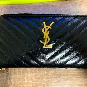 Black YSL zip around wallet